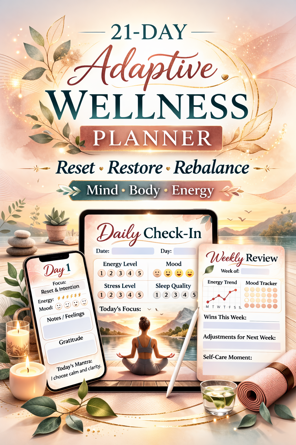 21-Day Adaptive Wellness Planner (Editable + Mobile)